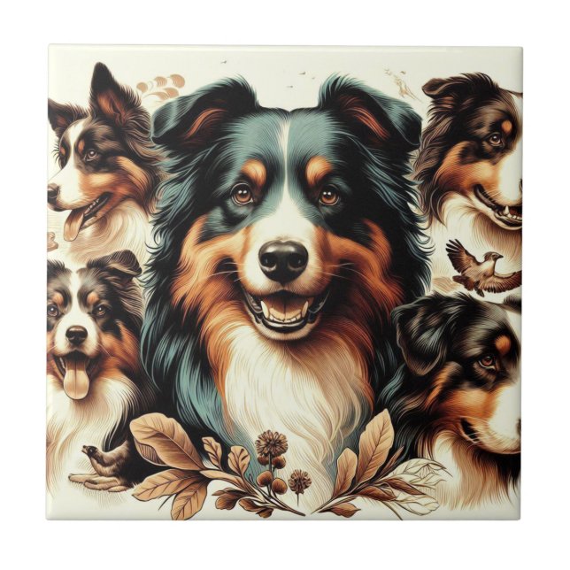 Carreau Cute Australian Shepherd Peinture (Devant)