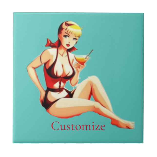 Carreau Cute Blonde Martini Bikini Girl Thunder_Cove (Devant)