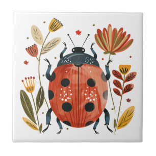 Carreau Cute Boho Red Ladybug Scandinavian Folk Art