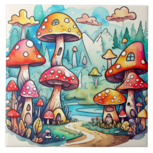 Carreau Cute champignons feuille cottage design