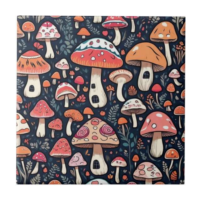 Carreau Cute champignons feuille cottage design (Devant)