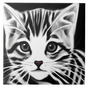 Carreau Cute chaton rayé noir blanc