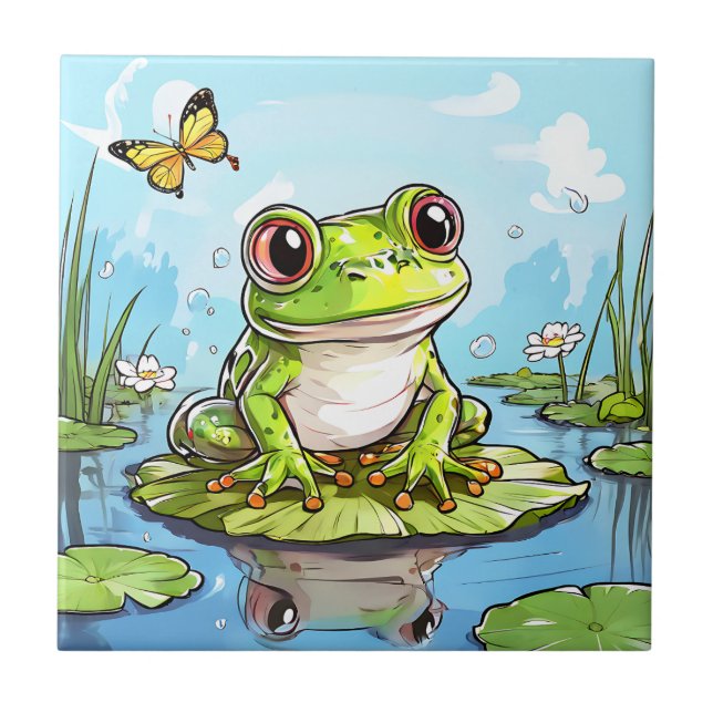 Carreau Cute Frog sur un Lily Pad Cute Personnalisé (Devant)
