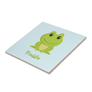 Carreau Cute grenouille verte sur bleu