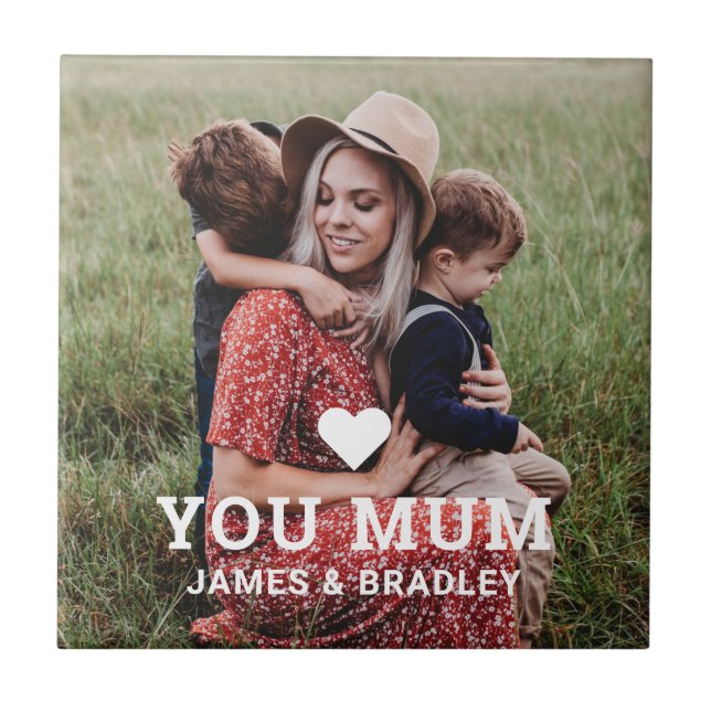 Carreau Cute Heart Love You Maman's Day Photo (Devant)