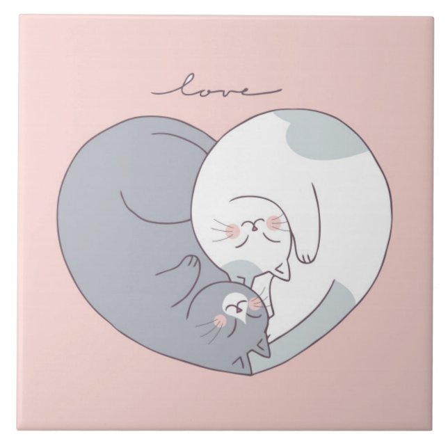 Carreau Cute Love Chats Carrelage céramique (Devant)