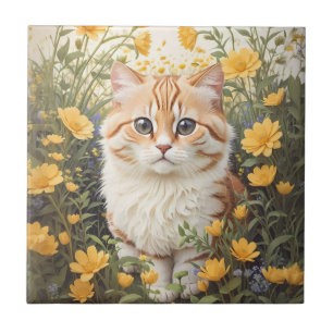 Carreau Cute Munchkin Chat Et Fleurs De Tasse À Beurre