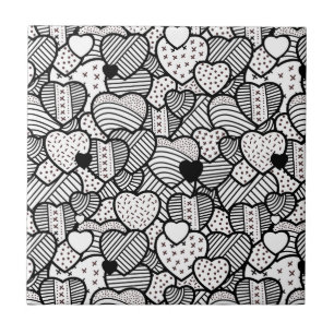 Carreau Cute noir blanc coeurs motif