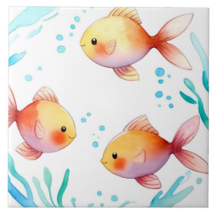 Carreau Cute Or Poisson Aquarelle Océan Mer Nautique