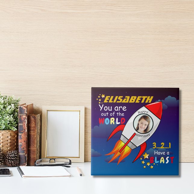 Carreau Cute Outer Space Rocket Ship Blast Off Birthday (Créateur téléchargé)