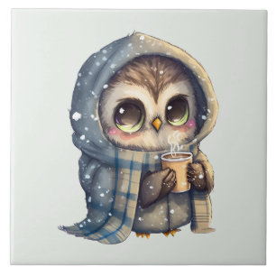 Carreau Cute Owl tenant un café