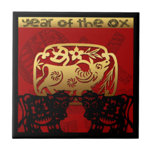 Carreau Cute Ox Chinois Année Zodiac Anniversaire Carrelag