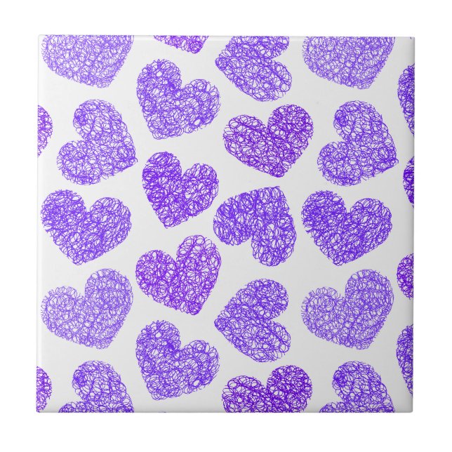 Carreau Cute Purple Doodled Heart Valentine's Day Motif (Devant)