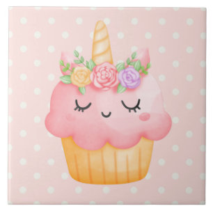 Carreau Cute rose Cupcake Unicorn avec Rose