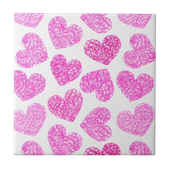 Carreau Cute rose Doodled Heart Valentine's Day Motif (Devant)