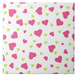 Carreau Cute rose et vert Tumbling Hearts Motif