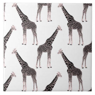 Carreau Cute rose noir Giraffe animal blanc design