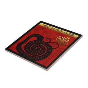 Carreau Cute serpent chinois Année Zodiac Carré d'annivers