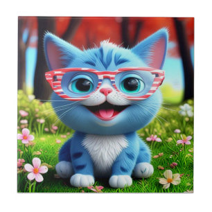 Carreau Cute souriant bleu Kitten-55665