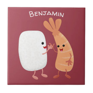 Carreau Cute sushi riz crevettes amis dessin animé