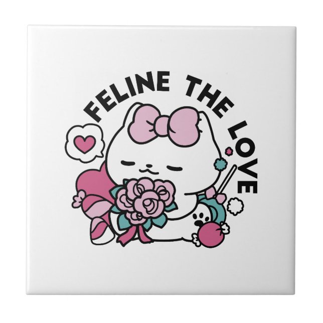 Carreau Cute Valentine's Cat Design - Feline the Love (Devant)