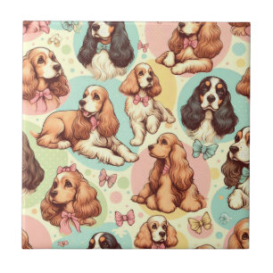 Carreau Cute Vintage Cocker Spaniel sans couture Motif