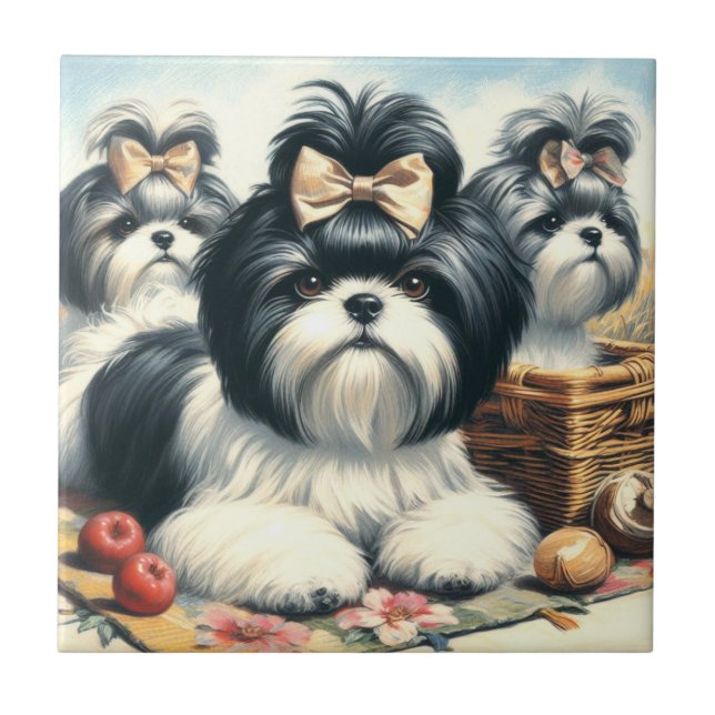 Carreau Cute Vintage peinture Shih-Tzu (Devant)