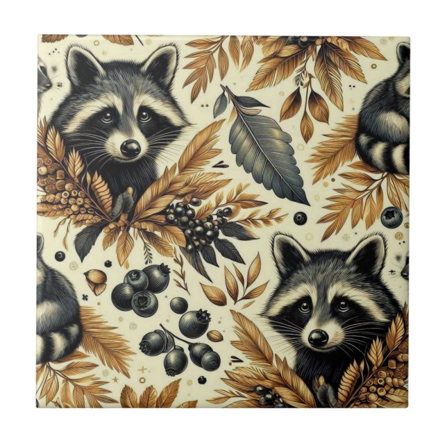Carreau Cute Vintage Racoon Motif (Devant)