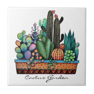 Carreau Cute Watercolor Cactus Garden