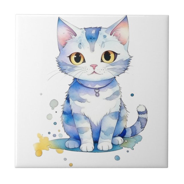 Carreau Cute watercolor cat (chaton) design (Devant)