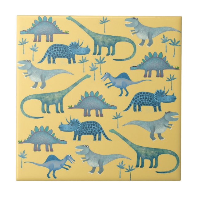 Carreau Cute Yellow et Blue Dinosaures (Devant)