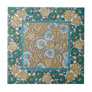 Carreau cyclamen bleu art nouveau fleur botanique