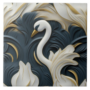 Carreau Cygne 3D, or blanc et bleu