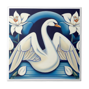 Carreau Cygne Art déco et lys