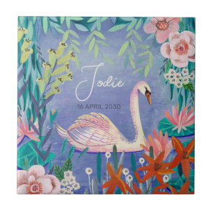 Carreau Cygne élégant oiseau Cute Shower bébé bleu et rose