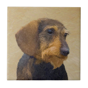 Carreau Dachshund (À poils durs) Peinture Chien Art origi