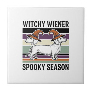 Carreau Dachshund ensorcelé Halloween Gravure vintage Chie