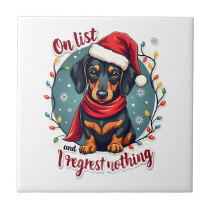 Carreau Dachshund Père Noël sur la liste des vilains Dachs
