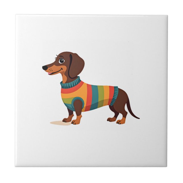 Carreau Dachshund Sweater Arc-en-ciel Vintage Chien Long M (Devant)
