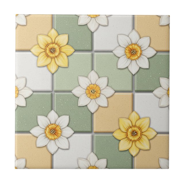 Carreau Daffodil Floral Tile Pattern (Devant)