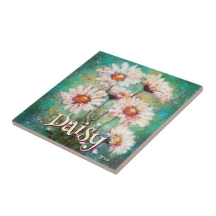 Carreau Daisies Floral Impressionniste Sarcelle Personnali