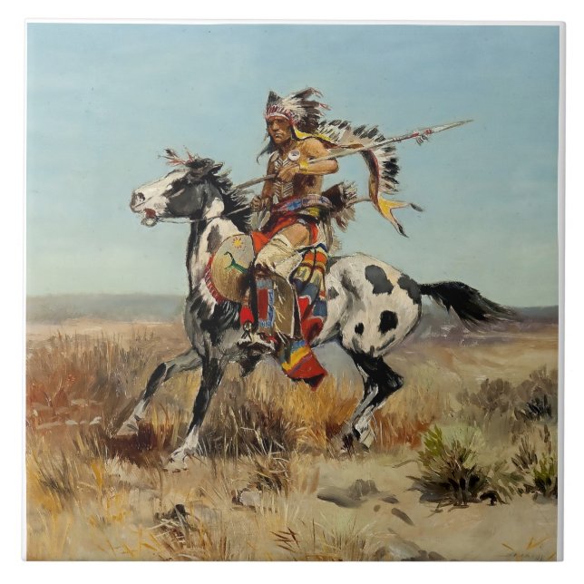 Carreau "Dakota Chief" Art occidental de Charles M Russell (Devant)