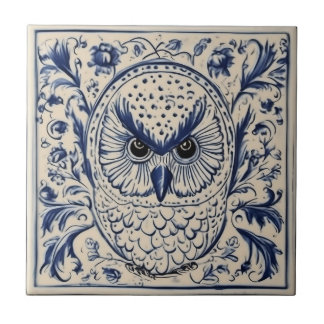 Carreau Dala owl suédois bleu et blanc nouveau