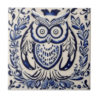 Carreau Dala owl suédois bleu et blanc nouveau