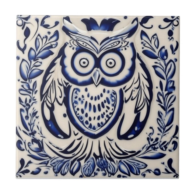 Carreau Dala owl suédois bleu et blanc nouveau (Devant)
