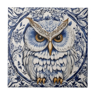 Carreau Dala owl suédois bleu et blanc nouveau