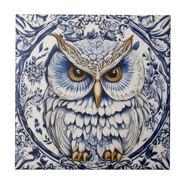 Carreau Dala owl suédois bleu et blanc nouveau (Devant)