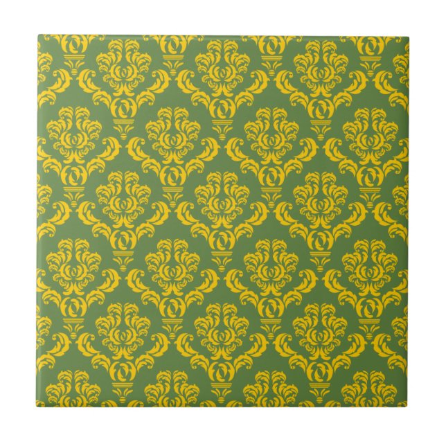 Carreau Damas de l'Empire français en jaune et vert de pal (Devant)
