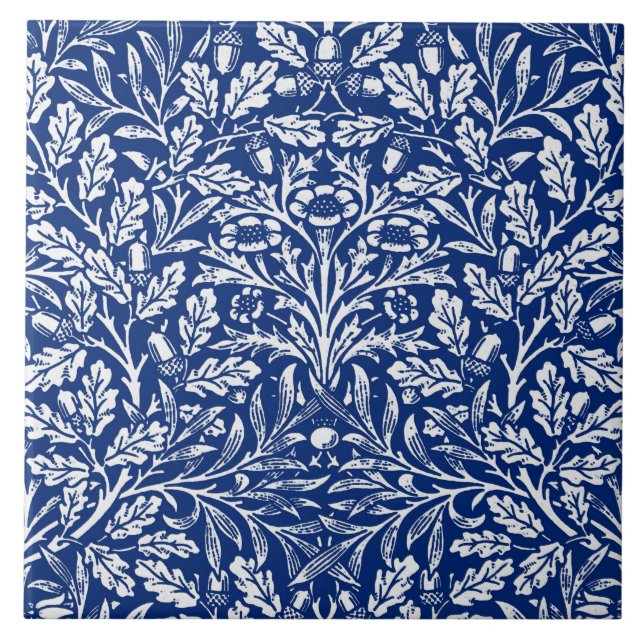 Carreau Damas florales Art Nouveau, bleu et blanc de Cobal (Devant)