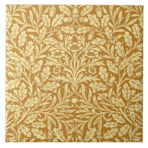 Carreau Damas florales Art Nouveau, moutarde Jaune et or